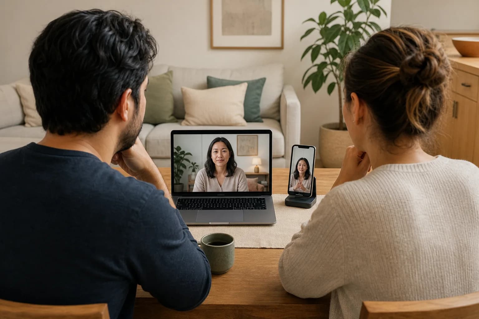 Bilgisayar ve telefondan online çift terapisine katılan çift
